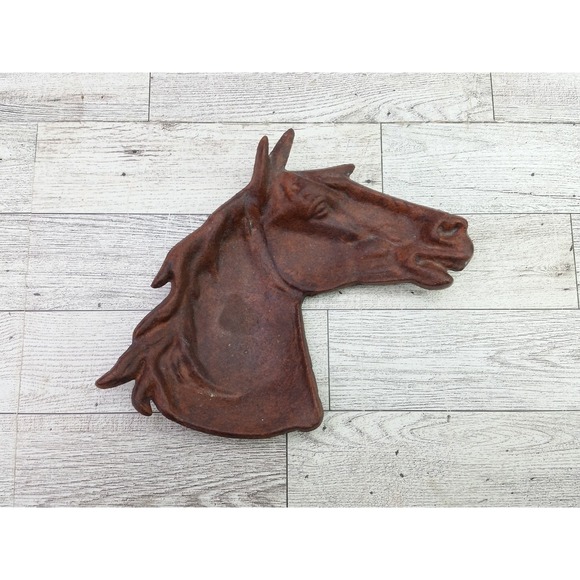 Vintage Horse Head Cast Iron Art Tray Dish Cigar Spoon Ashtray Western Decor - Picture 6 of 11